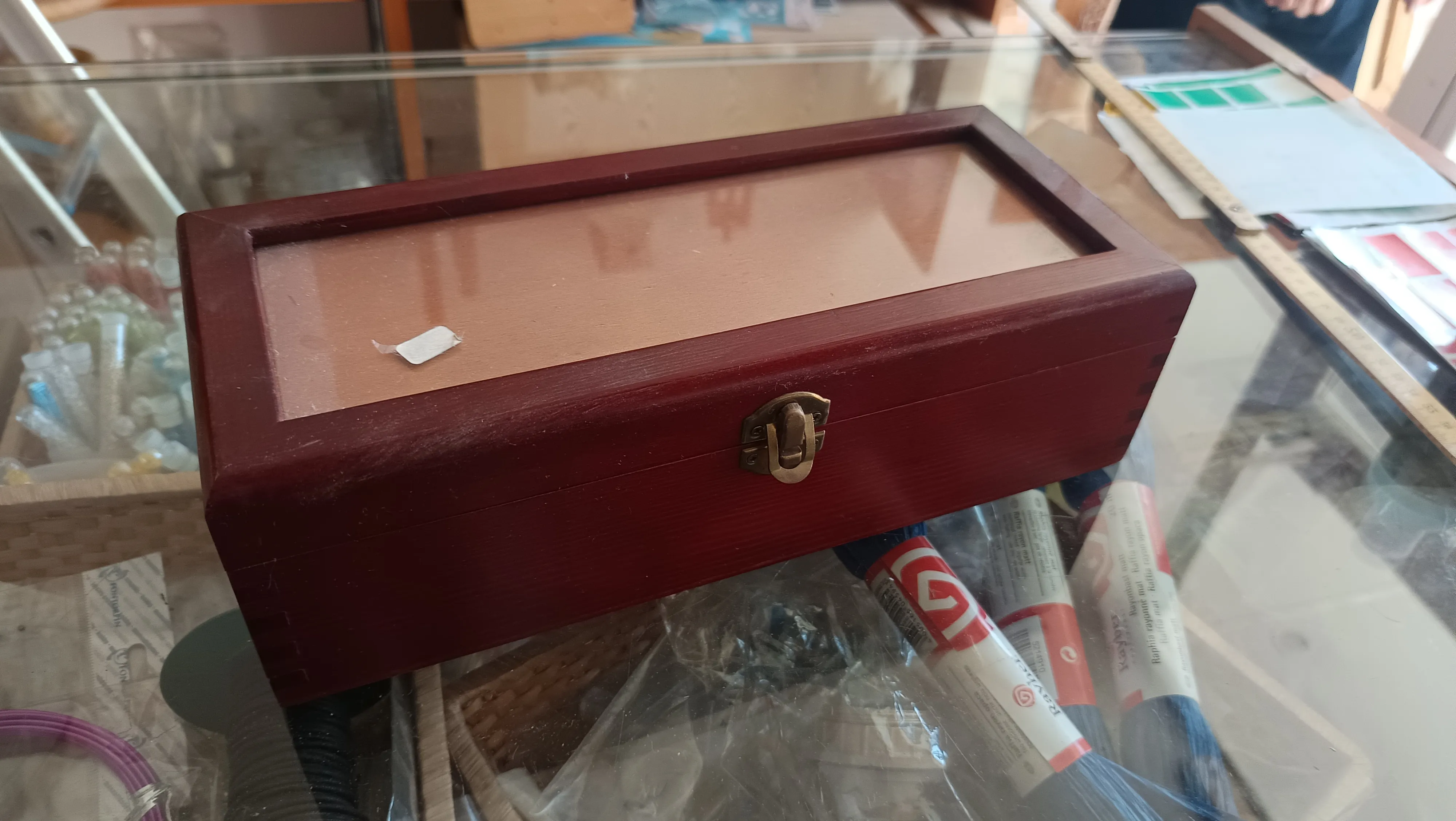 Caja madera tapa cristal caoba 29x12x8 (fontorpin ref. 5026)