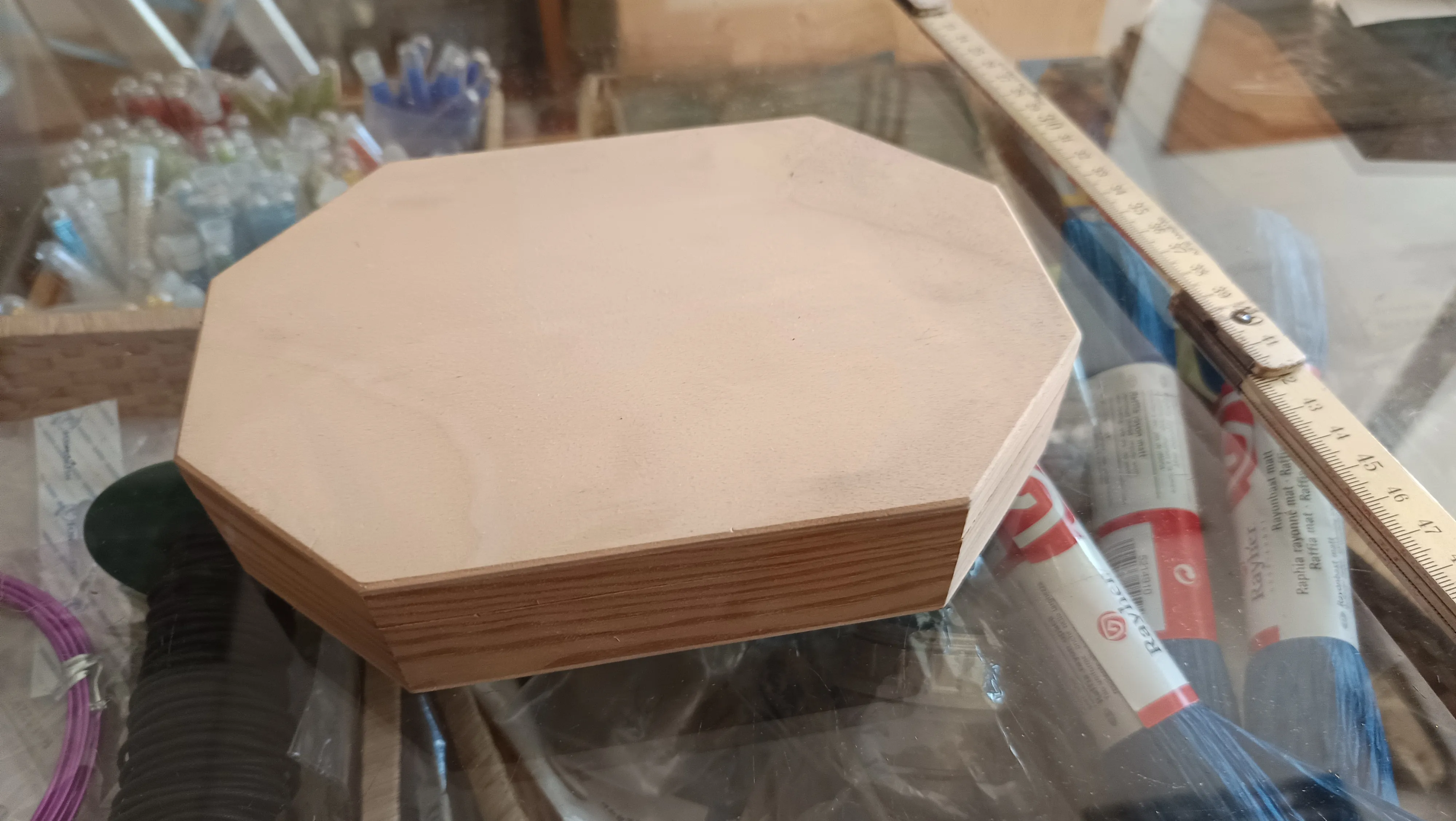 Cofre octogonal madera 19x13x4